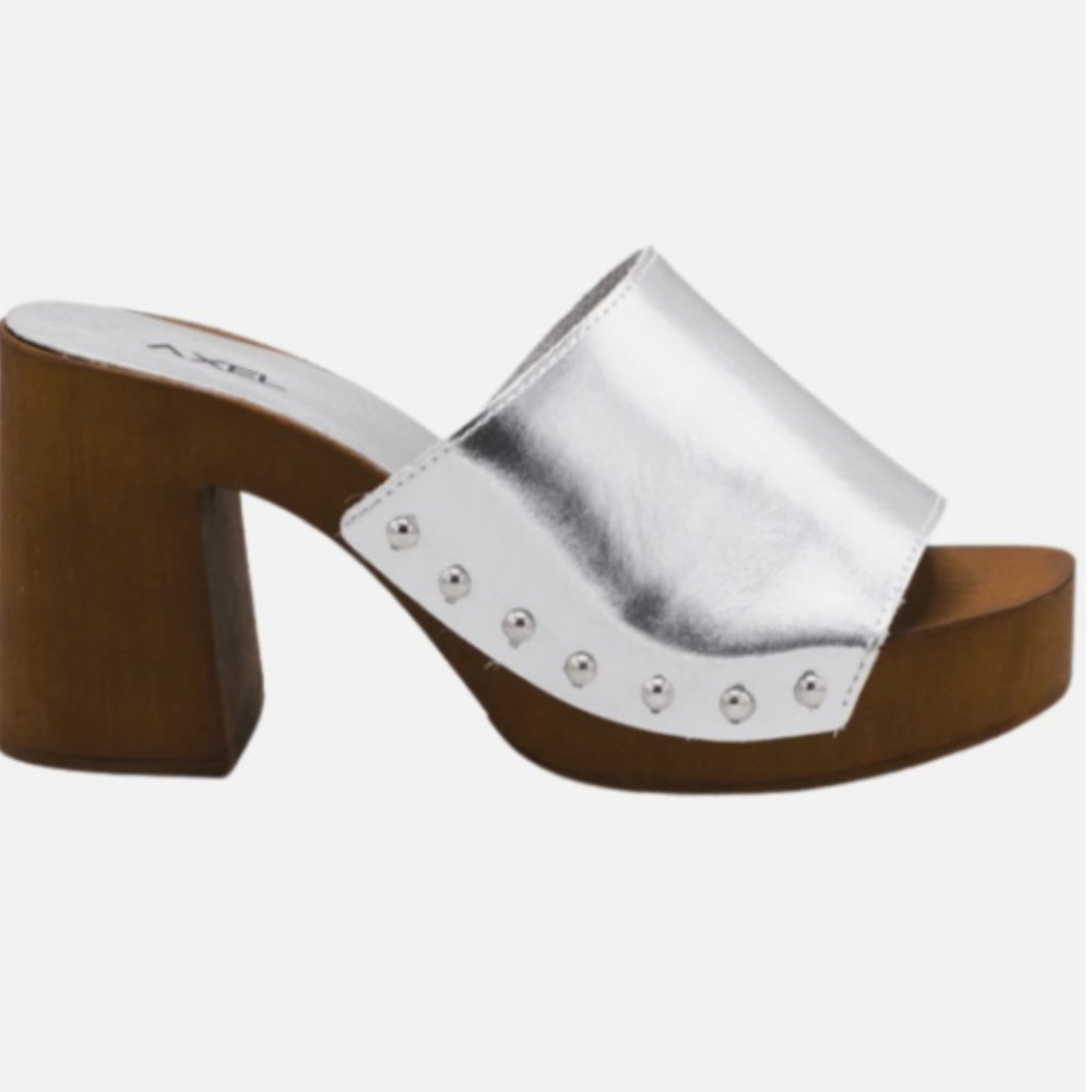 Axel Arigato clog silver leather heel